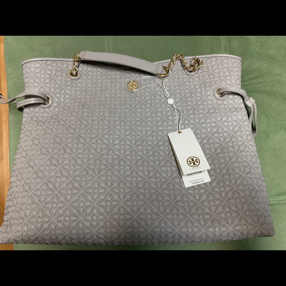 Tory Burch Gray Quilted Sloughy Tote